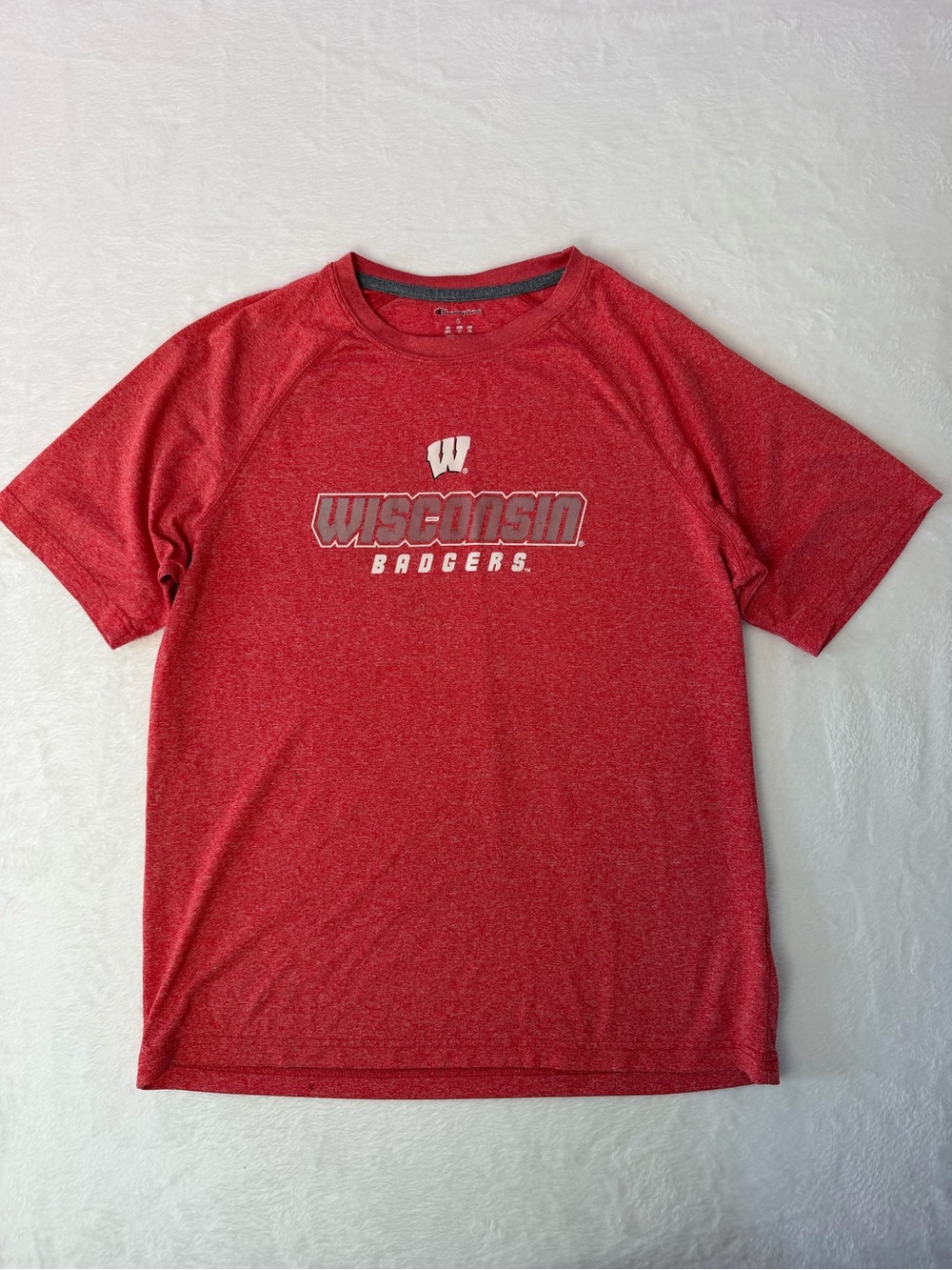 Champion Wisconsin Badgers Heather Red‎ Performance T Shirt Size L NCAA